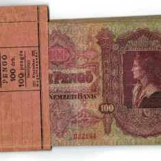 Ungaria 1930 - Lot 15 bancnote 100 pengo, banderola de banca