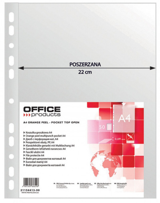 Folie Protectie Pentru Documente A4, 90 Microni, 50/set, Office Products Maxi - Transparenta