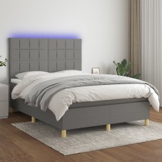 Gossi pat cu arcuri, saltea si led, gri inchis, 140x200 cm, textil