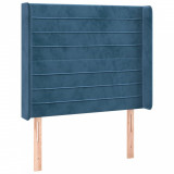 Tăblie pat cu aripioare albastru &icirc;nchis 83x16x118/128cm catifea