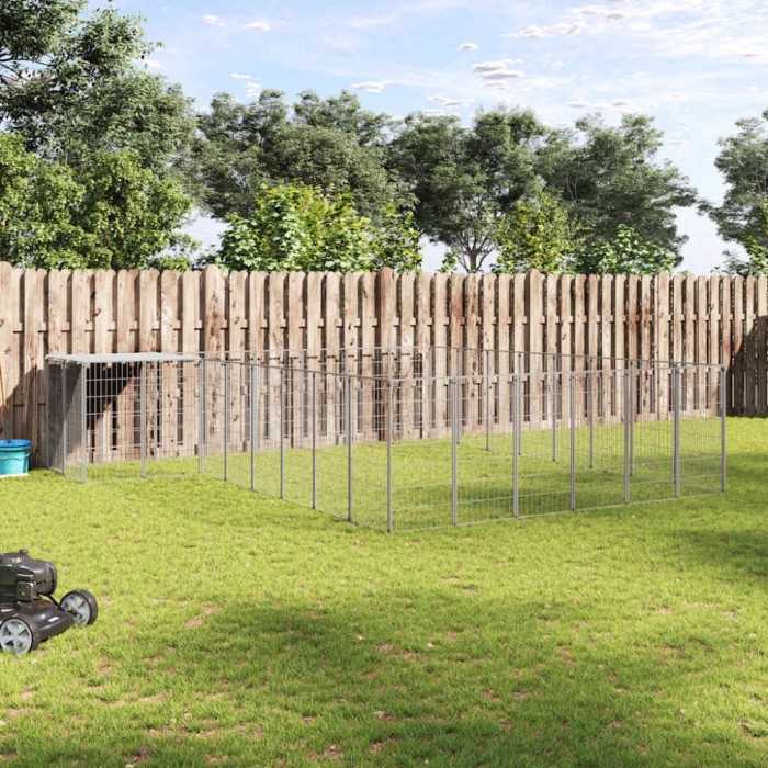 vidaXL Padoc pentru c&acirc;ini, argintiu, 15,73 m&sup2;, oțel 3082233