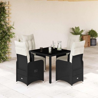 Gossi set bistro de gradina cu perne, 5 piese, negru, poliratan foto