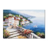 Tablou peisaj mediteranean pictat manual, Colt de rai, 100x70cm ulei pe panza, Magnific