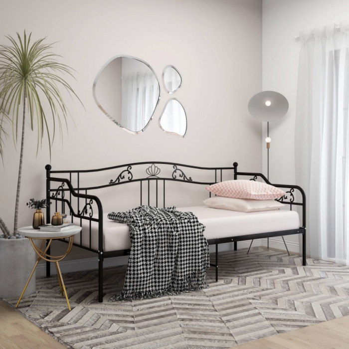 Cadru de pat canapea, negru, 90x200 cm, metal GartenMobel Dekor