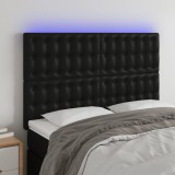 VidaXL Tăblie de pat cu LED, negru, 144x5x118/128 cm, piele ecologică