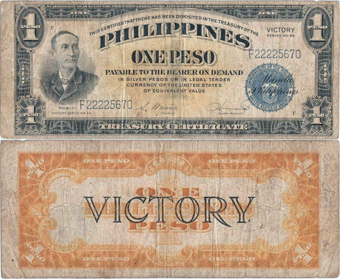 1944, 1 peso (P-94) - Filipine! Emisie de victorie!