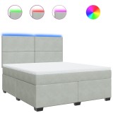 Cumpara ieftin Pat box spring cu saltea, gri deschis, 180x200 cm, catifea