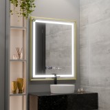 Oglinda LED Rectangulara, 75x90cm, Verite Royale Gold MotionGlow Marcello, Sistem Dezaburire, Ceas &amp; Termometru, Dimabila ModernLight Concept