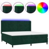 Cumpara ieftin Pat cu arcuri, saltea si LED, verde inchis, 200x200 cm, catifea