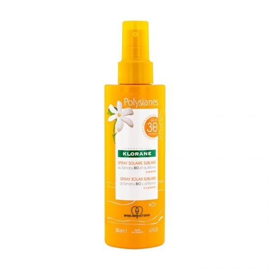 Spray de lapte cu protecție solară, Klorane Polysianes, cu Tamanu și Monoi bio SPF30 200 ml
