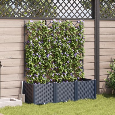 vidaXL Ghiveci de grădină cu trellis 3 pcs Gri 120 x 40 x 143 cm PP 42002863 foto
