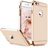 Husa iPhone SE 2 (2020) 3 in 1 Auriu, Protectie Completa, Carcasa PC, Anti-zgarieturi, Bumpere Crom Luxury