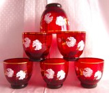 SET PAHARE CRISTAL COLORAT RUBIN BOHEMIA VCELNICKA A.RUCKL&amp;SONS CEHOSLOVACIA