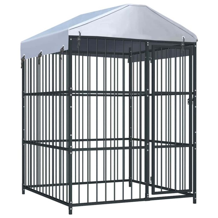 vidaXL Padoc pentru c&acirc;ini de exterior, cu acoperiș, 150 x 150 x 210 cm