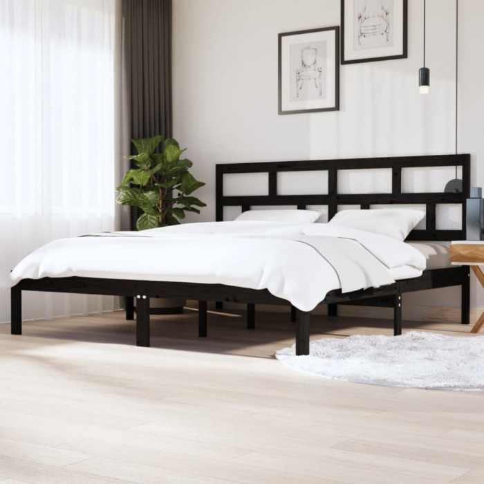 Gossi cadru de pat, negru, 200x200 cm, lemn masiv de pin