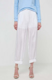 Armani Exchange pantaloni femei, culoarea alb, drept, high waist