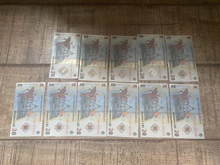 Bancnote 20 de lei serie numere consecutive (11buc)