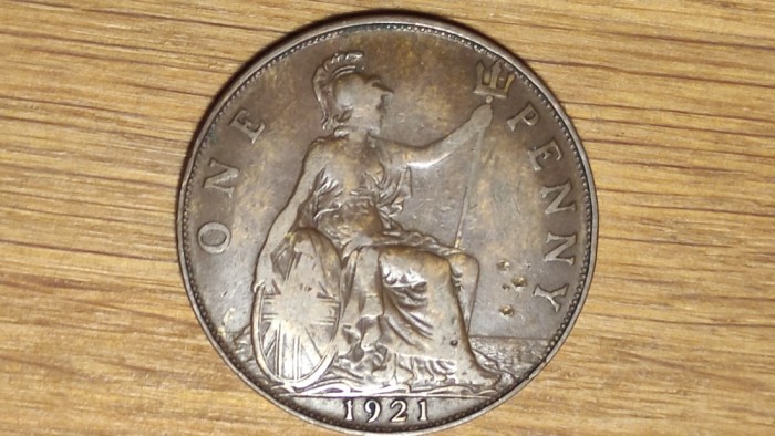 Marea Britanie - moneda de colectie bronz - 1 penny 1921 - George V - superba !