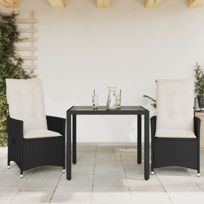 Gossi set bistro cu perne, 3 piese, negru, poliratan foto