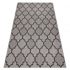 Covor sisal Floorlux 20607 marocani trellis argintiu si negru, 60x110 cm