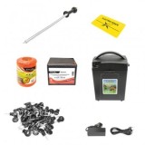 Kit complet gard electric 9/12V, 0,7 Joule, lungime fir 500m, 100 izolatori, manere poarta, placuta avertizare si baterie uscata (nereincarcabila) 9V/
