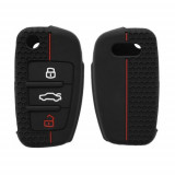 Husa Cheie Auto pentru Audi, 3 Butoane, Kwmobile, Silicon, Negru, 53134.01