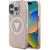 Husa iPhone 16 Pro originala Guess IML Metal Glitter 4G Circle Triangle MagSafe, roz, GUHMP16LHG4PRTGP