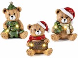 Set 3 figurine Ursuleti Craciun polirasina multicolora cu leduri cm 10,5 x 9 x 14 H