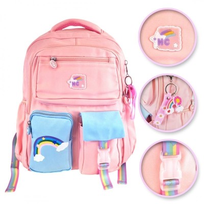 Rucsac roz, universal, pentru sport si scoala, model rainbow, JollyMag, PL160R foto