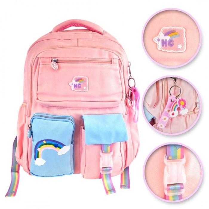 Rucsac roz, universal, pentru sport si scoala, model rainbow, JollyMag, PL160R