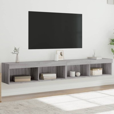 vidaXL Comode TV cu lumini LED, 2 buc., gri sonoma, 100x30x30 cm foto