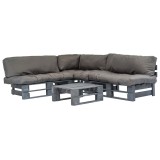 Set mobilier de grădină din paleți cu perne gri, 4 piese, lemn