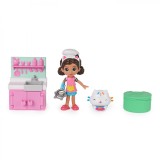 Gabbys Dollhouse Set Papusa 9.7cm Bucataria lui Gabby cu Pisicuta, Accesorii, Multicolor, 3 ani+