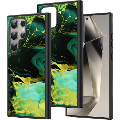 Hus&amp;Auml; pentru samsung galaxy s25 ultra, marble, protec&amp;Egrave;ie camer&amp;Auml;, anti&amp;Egrave;oc, design slim, negru - verde foto