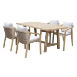 Cumpara ieftin Set de gradina masa si scaune 5 bucati Malibu, lemn de salcam natural, material textil bej