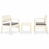 vidaXL Set mobilier de grădină cu perne, 3 piese, alb, plastic