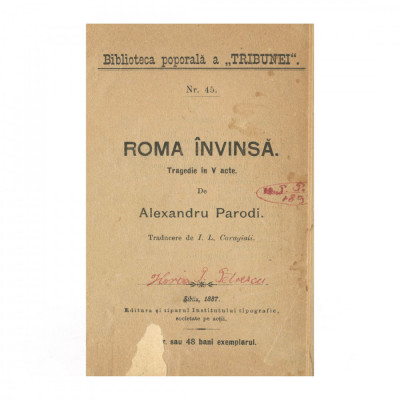 Alexandru Parodi, Roma &amp;icirc;nvinsă, traducere de I. L. Caragiale, 1887, Prima ediție foto