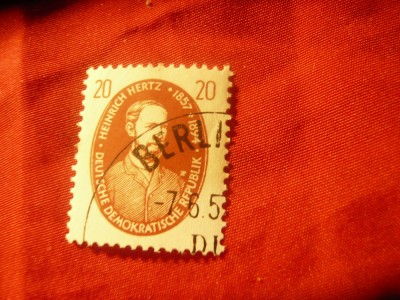 Timbru DDR 1957 - Personalitati - H. Hertz , stampilat , val. 20pf foto