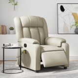 vidaXL Fotoliu electric de masaj rabatabil, crem, piele ecologică