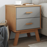 Noptiera Gossi Olden Gri Maro, Lemn Masiv Pin, 2 Sertare, 45x39x57 cm, Stil Scandinav, Spatiu Depozitare