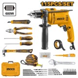 Cumpara ieftin Masina de gaurit Bormasina 680W Trusa Accesorii 115 buc Ingco HKTHP11151