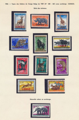 CONGO-ANIMALE-FAUNA AFRICANA-Serie de 12 timbre nestampilate cu supratipar foto