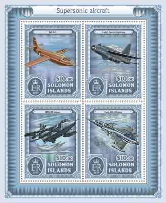 INSULELE SOLOMON 2017 - Avioane supersonice/ set complet MNH - bloc + colita (2 imagini) foto