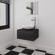 vidaXL Set mobilier baie 4 piese cu chiuvetă și robinet incluse, Negru 273685
