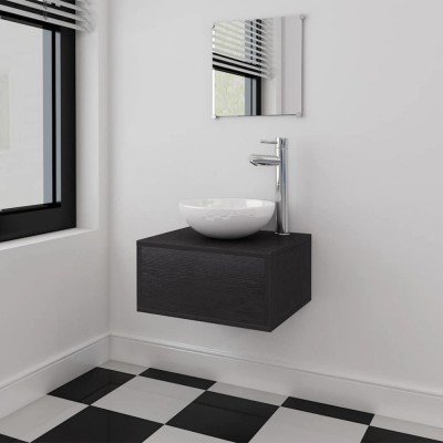 vidaXL Set mobilier baie 4 piese cu chiuvetă și robinet incluse, Negru foto