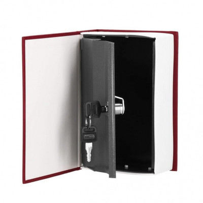 Seif, caseta valori, cutie metalica cu cheie, portabila, tip carte, visiniu, 20x6.5x26.5 cm, Springos foto