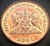 Moneda exotica 5 CENTI - TRINIDAD TOBAGO, anul 2001 * cod 1516 C = A.UNC, America Centrala si de Sud