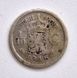 moneda argint _ Indiile Olandeze de Est 1/10 gulden 1918 _ AG . 720 _ km # 311
