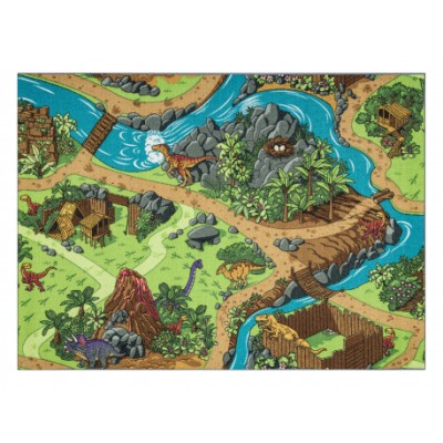 COVOR REBEL ROADS Dino World 29 Dinozaurii, antiderapant pentru copii - gri / z&amp;ouml;ld , 95x133 cm foto