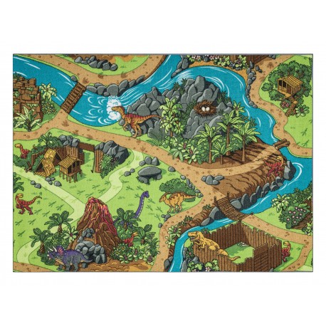 COVOR REBEL ROADS Dino World 29 Dinozaurii, antiderapant pentru copii - gri / z&ouml;ld , 140x200 cm